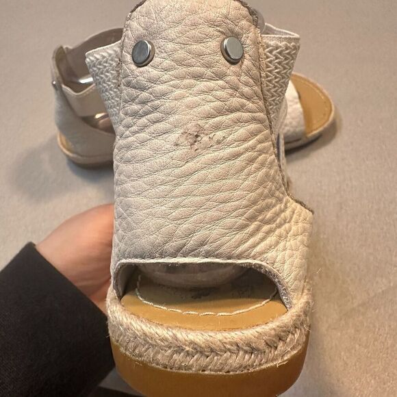Sorel Ella Jute Sandals Womens 9.5 White Leather‎ Elastic Strap Peep Toe - Picture 6 of 10